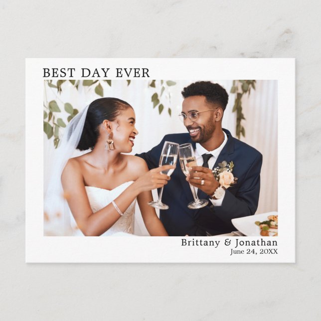 Modern Minimalist Simple Best Day Ever Wedding Postcard (Front)