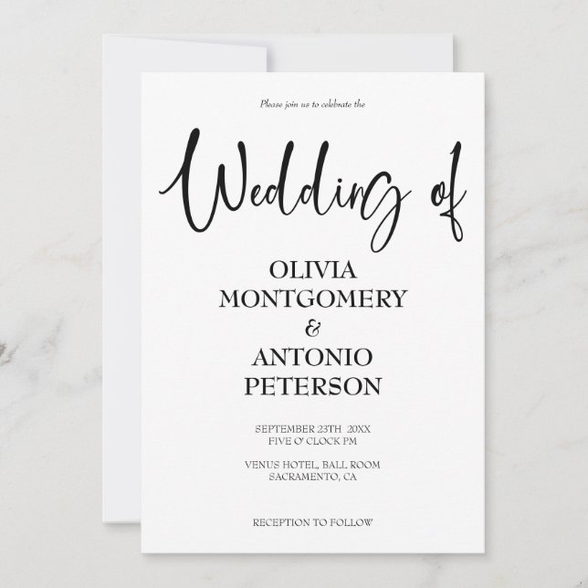 Modern Minimalist Simple Black and White Wedding Invitation (Front)
