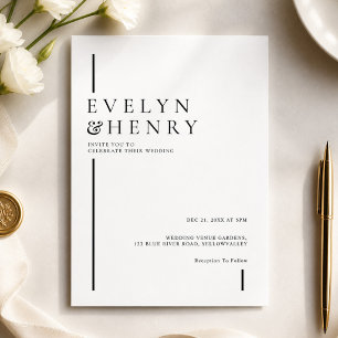 Modern Minimalist Simple Black Line Wedding Invitation