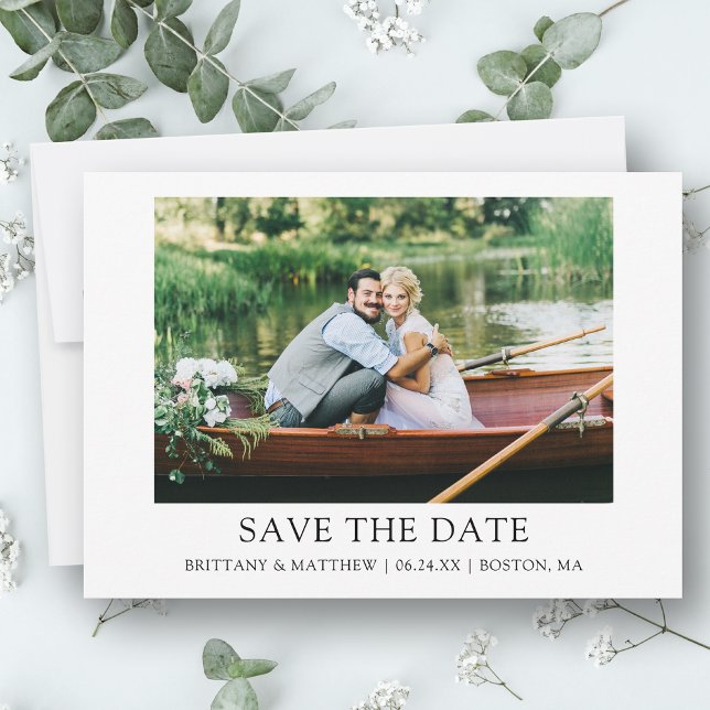 Modern Minimalist Simple Couple Photo Save The Date (Customize to change text size, style or to add more text & photos to back of card.)