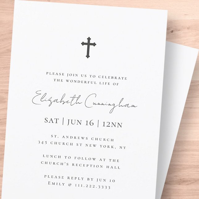 Modern Minimalist Simple Cross Memorial Funeral Invitation (Creator Uploaded)