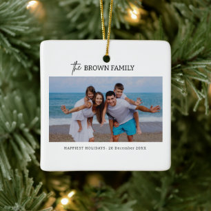 Modern Minimalist Simple Custom Family Photo Ceramic Ornament