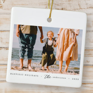 Modern Minimalist Simple Custom Family Photo Ceramic Ornament