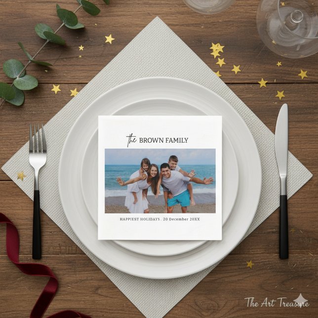 Modern Minimalist Simple Custom Family Photo Napkin (Creator Uploaded)