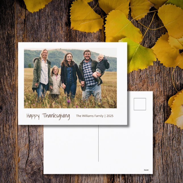 Modern Minimalist Simple Family Photo Thanksgiving Holiday Postcard (Creator Uploaded)