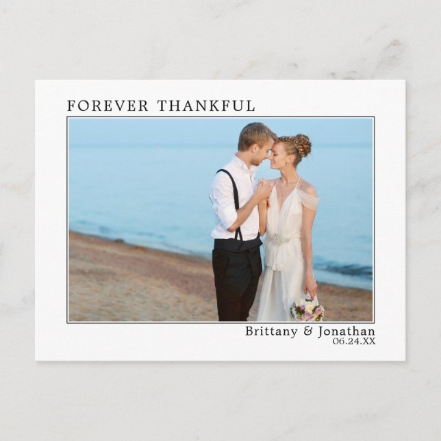 Modern Minimalist Simple Forever Thankful Framed Postcard (Front)
