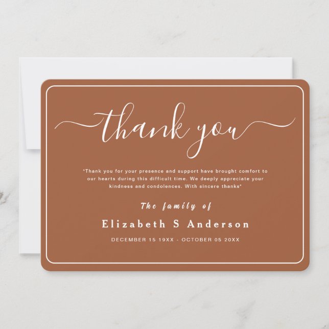 Modern Minimalist Simple Funeral Thank You Note Card (Front)