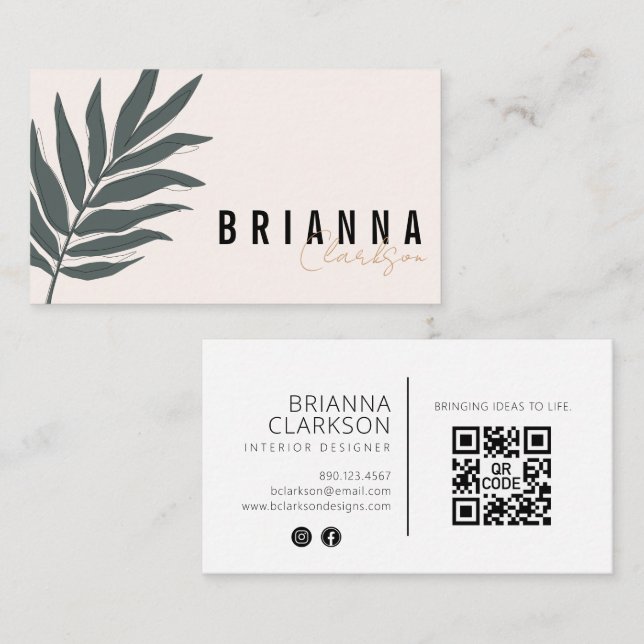 Modern Minimalist Simple Green Leaf Botanical Business Card (Front/Back)