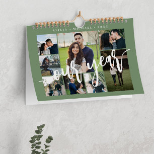 Modern minimalist simple green photo collage calendar