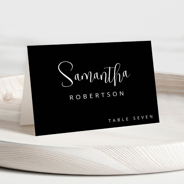 Modern Minimalist Simple Guest Name  Place Card (Modern minimalist black and white calligraphy wedding guest name place card)