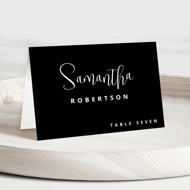Modern Minimalist Simple Guest Name  Place Card (Black calligraphy modern guest name printed place card)