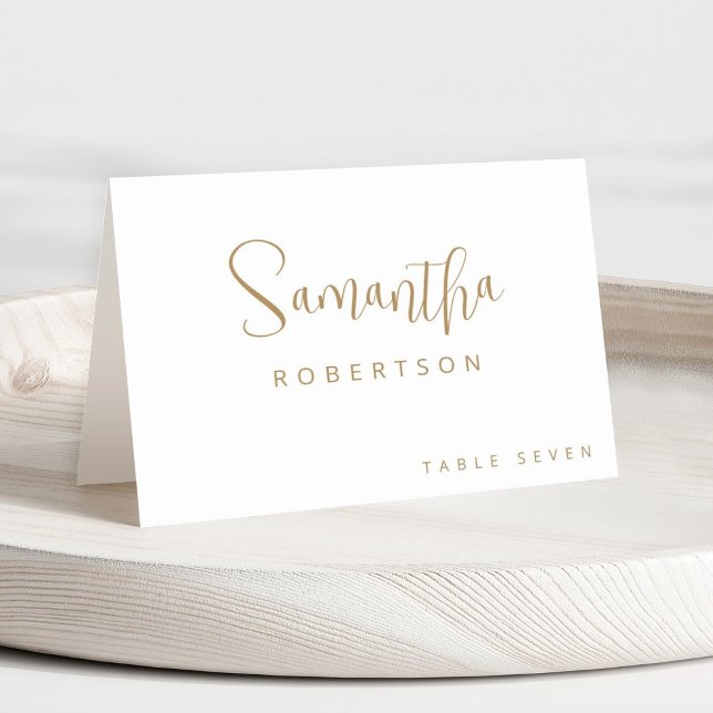 Modern Minimalist Simple Guest Name  Place Card (Modern minimalist simple gold calligraphy place card)