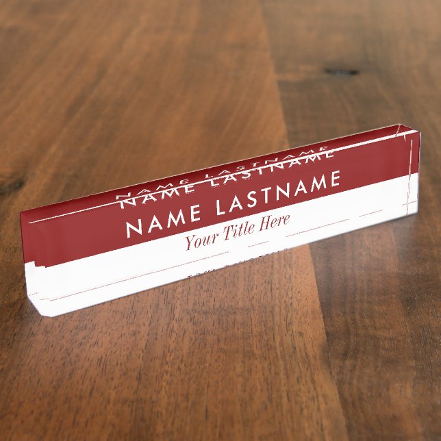 Modern Minimalist Simple Half Burgundy White Nameplate (Side)