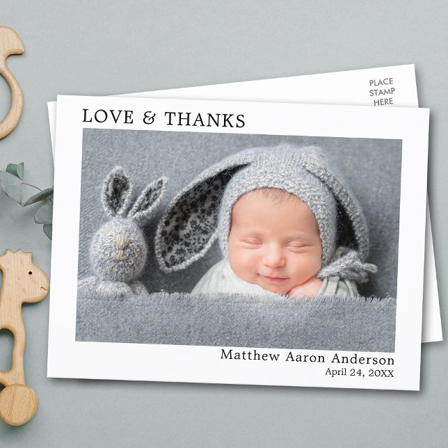 Modern Minimalist Simple Love and Thanks Baby Postcard (Customize to change your personalized text size or text style.)