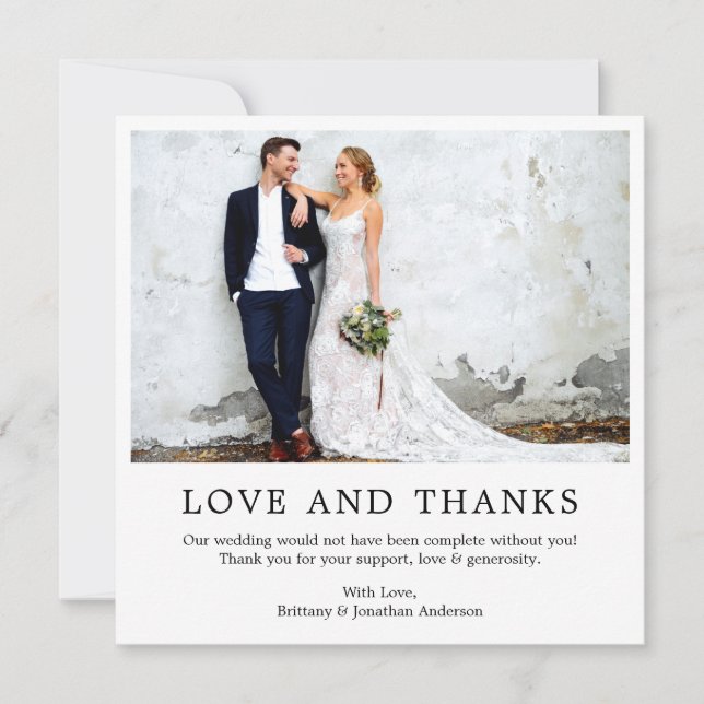 Modern Minimalist Simple Love and Thanks Square Thank You Card (Front)