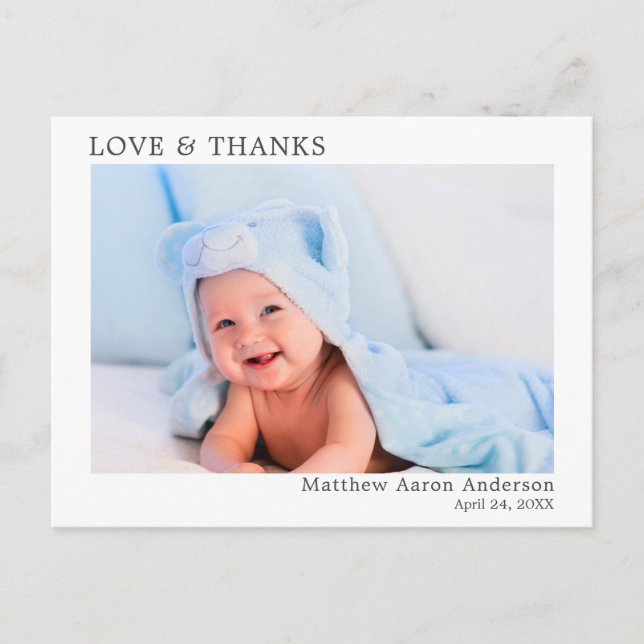 Modern Minimalist Simple Love Thanks Baby Photo Postcard (Front)