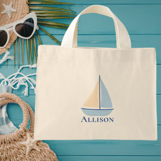 Modern Minimalist Simple Nautical Sailing Mini Tote Bag