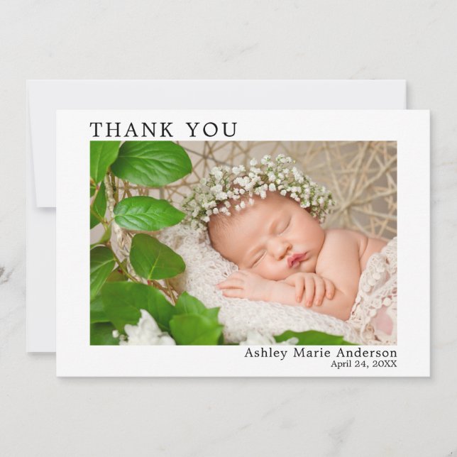 Modern Minimalist Simple New Baby Thank You Card (Front)