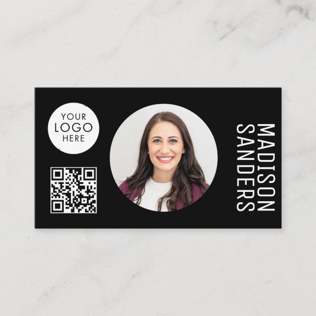 Modern Minimalist  Simple Professional Photo QR Business Card (Front)
