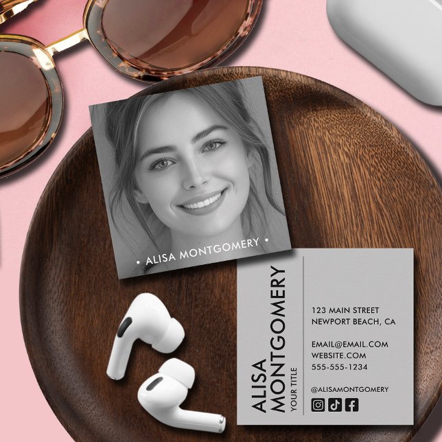 Modern Minimalist Simple Professional Photo Square Business Card (Modern Minimalist Simple Professional Photo 2.5" Square Business Cards)