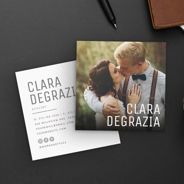 Modern Minimalist Simple Professional Photo Square Business Card (Creator Uploaded)