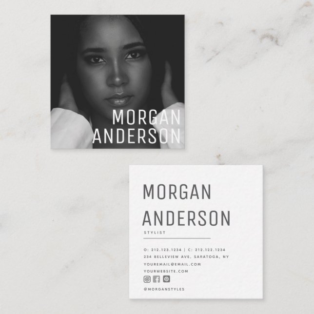 Modern Minimalist Simple Professional Photo Square Business Card (Front/Back)