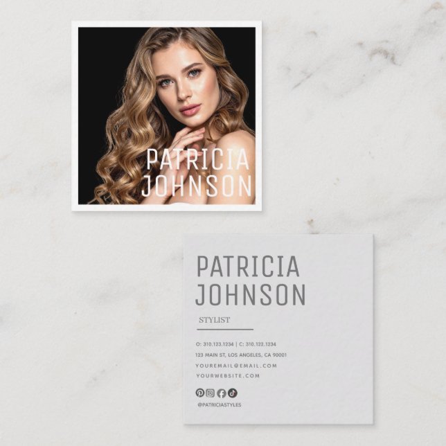 Modern Minimalist Simple Professional Photo Square Business Card (Front/Back)