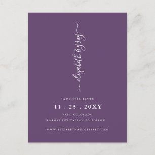 Modern Minimalist Simple Purple Save The Date  Announcement Postcard
