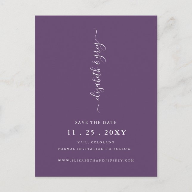 Modern Minimalist Simple Purple Save The Date  Announcement Postcard (Front)