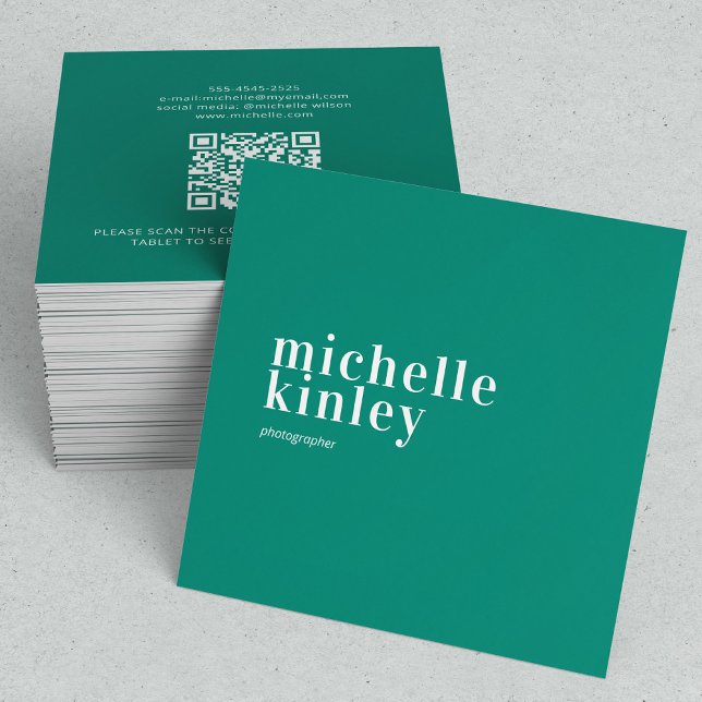 Modern minimalist simple QR code personal green Square Business Card (Creator Uploaded)
