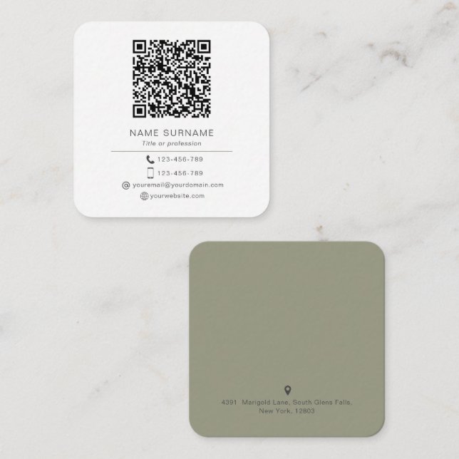 Modern Minimalist Simple QR code personal  Square  Business Card (Front/Back)