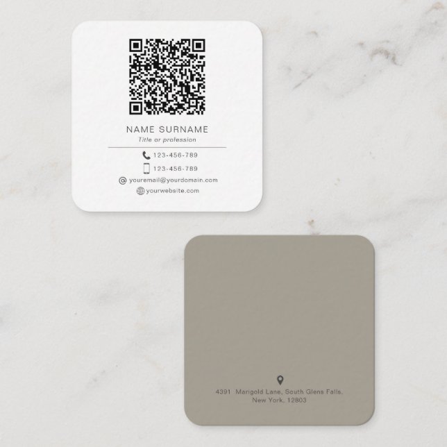 Modern Minimalist Simple QR code personal  Square  Business Card (Front/Back)