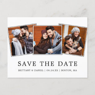 Modern Minimalist Simple Save Our Date 3 Photo Postcard