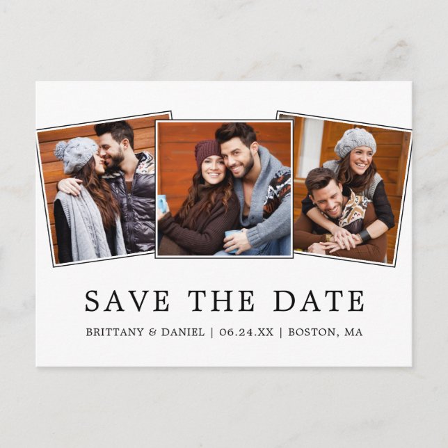 Modern Minimalist Simple Save Our Date 3 Photo Postcard (Front)