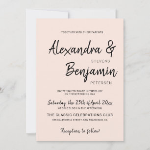 Modern minimalist simple script blush pink wedding invitation