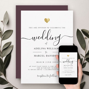 Modern Minimalist Simple Script Calligraphy Gold Invitation