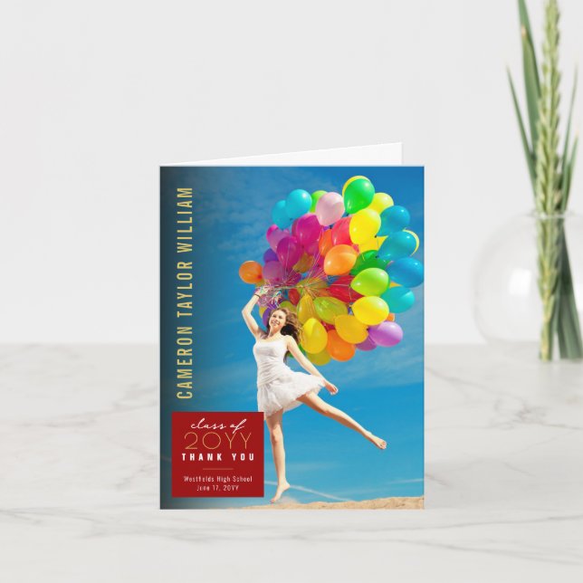 Modern Minimalist Simple Square Photo Graduation Thank You Card (Front)