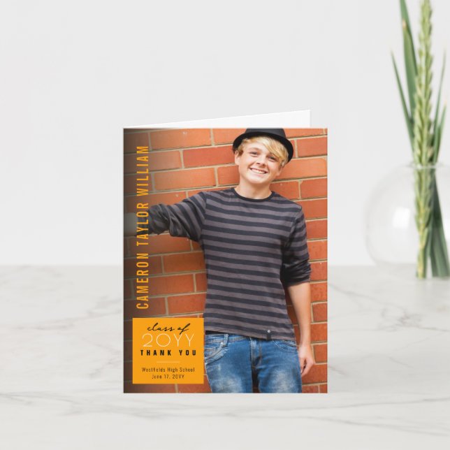 Modern Minimalist Simple Square Photo Graduation Thank You Card (Front)