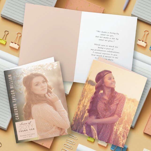 Modern Minimalist Simple Square Photo Graduation Thank You Card (Modern Minimalist Simple Blush Square Photo Graduation Thank You Card @ zazzle.com/color_therapy)