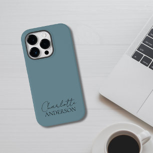 Modern Minimalist Simple Stylish Name Hazy Teal iPhone 14 Pro Case