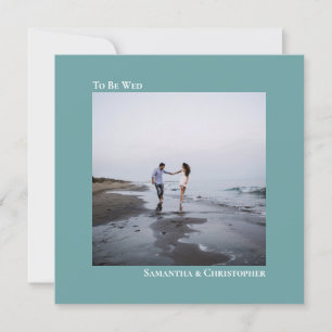 Modern Minimalist Simple Teal Square Photo Wedding Invitation