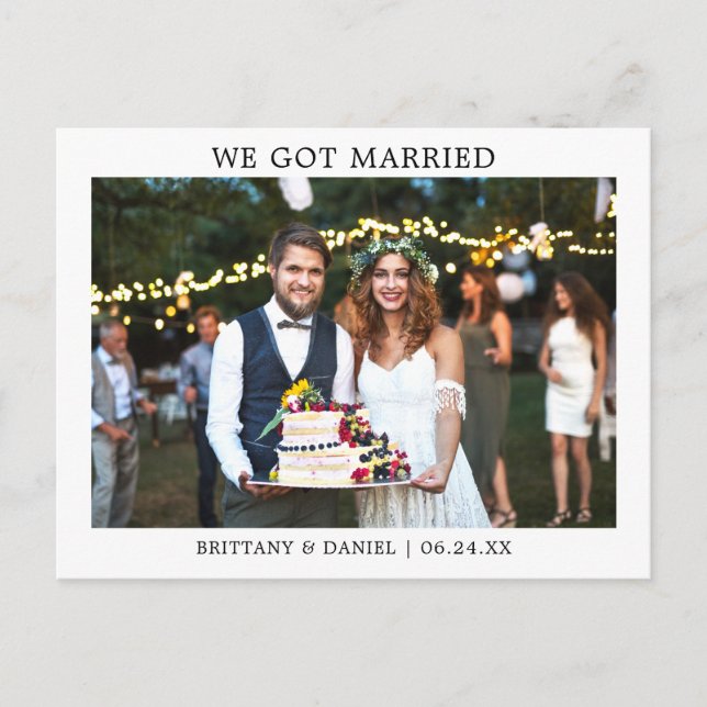 Modern Minimalist Simple We Got Married Postcard (Front)
