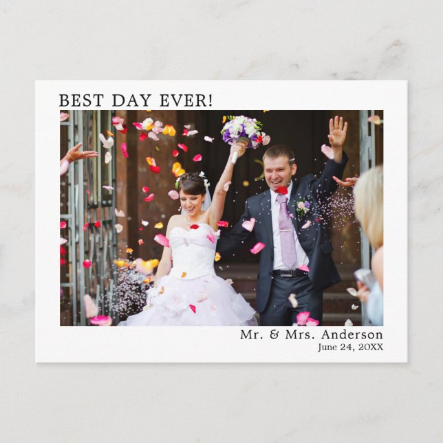 Modern Minimalist Simple Wedding Best Day Ever Postcard (Front)