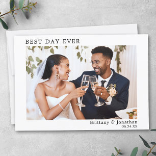 Modern Minimalist Simple Wedding Best Day Ever Thank You Card