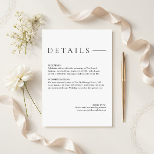Modern Minimalist Simple Wedding Details Enclosure Card