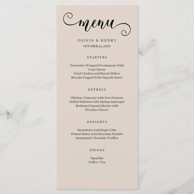 Modern Minimalist Simple Wedding Menu (Front)