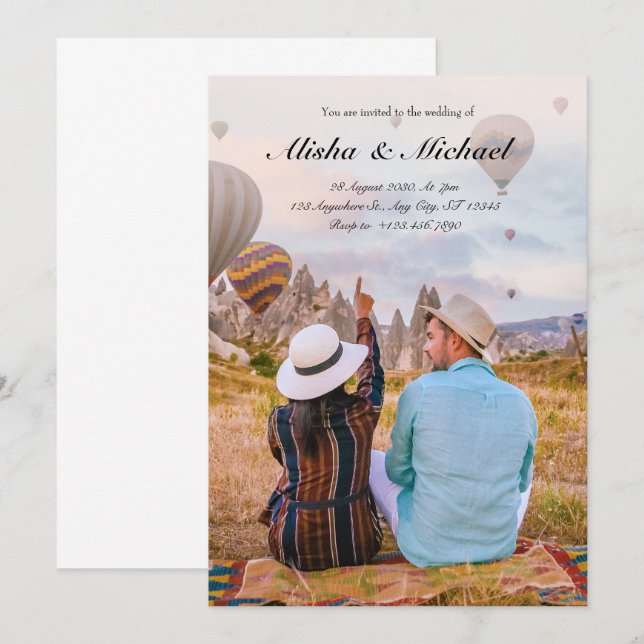 Modern minimalist simple wedding photo adventure  invitation (Front/Back)