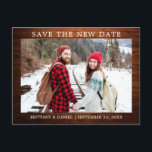 Modern Minimalist Simple Wood Save The New Date Postcard<br><div class="desc">Modern Minimalist Simple Save The New Date Wedding Postponement Couple Photo Postcard - Rustic Wood</div>