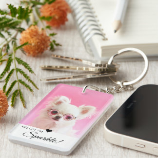 Modern Minimalist Single Photo QR Code Key Ring
