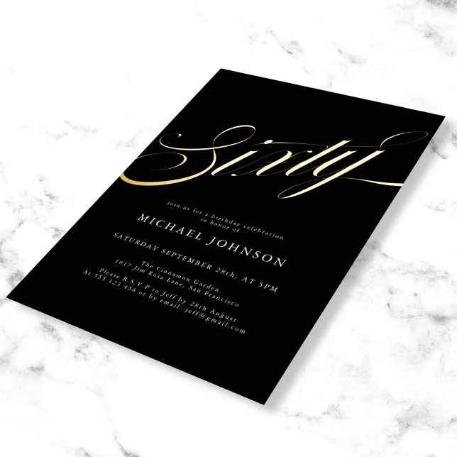 Modern Minimalist Sixty Black Gold 60th Birthday (Mockup view)
